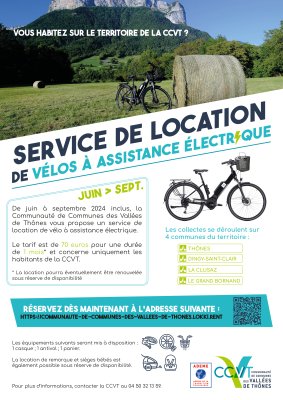 C.C.V.T. : reprise du service de location de vélo à assistance électrique à partir de juin 2024. 