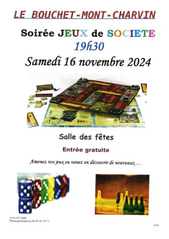 SAMEDI 16 NOVEMBRE 2024 : Soirée jeux de société. 