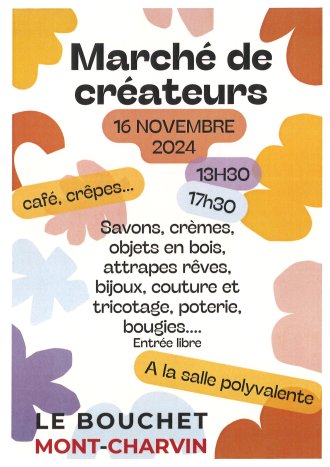 SAMEDI 16 NOVEMBRE 2024 : Marché des Créateurs dès 13h30.